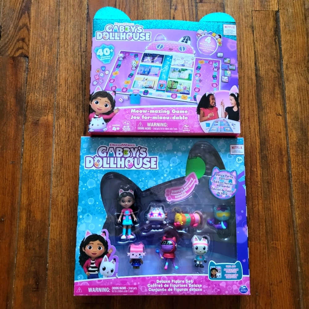 Gabby's Dollhouse Lot of 2: Meow-mazing Board Game + Deluxe Figure Set *NEW*